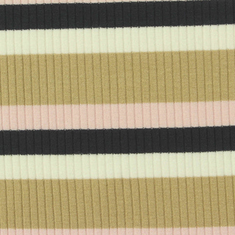 Striped Viscose Stretch Rib Knit Fabric, 250 gsm, 130 cm — Multi