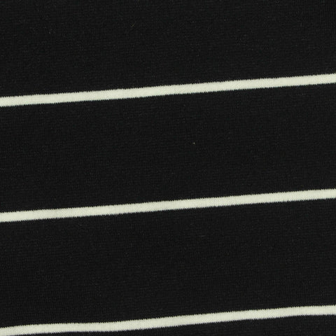 White Horizontal-Stripe Ponte Knit, Cotton-Poly, 271 gsm