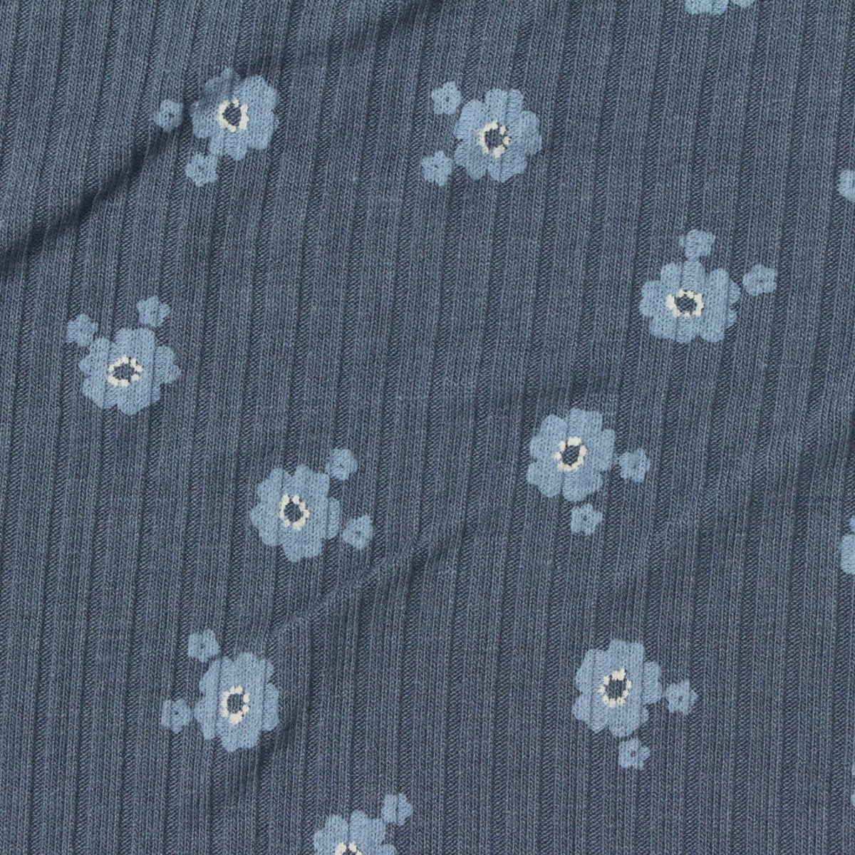Light Blue Floral Rib Knit, Viscose