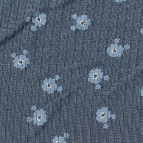 Light Blue Floral Rib Knit, Viscose