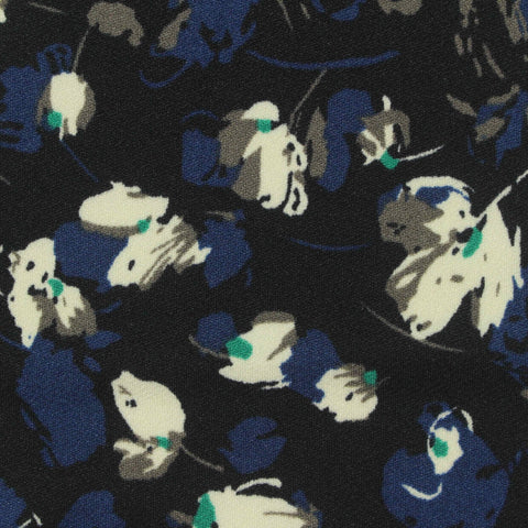 White Abstract-Floral Linen-Look, Polyester