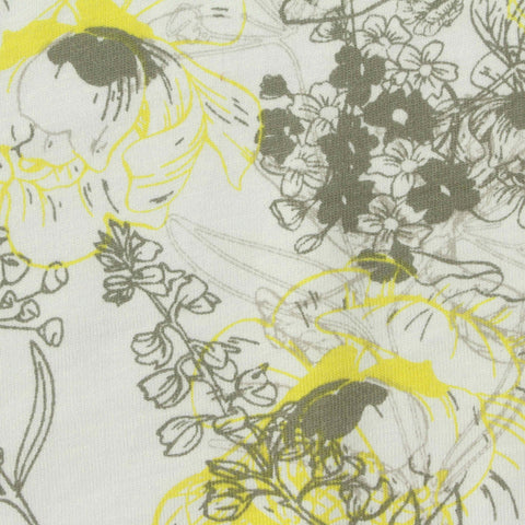 White Bold-Floral Jersey Knit, Cotton-Modal