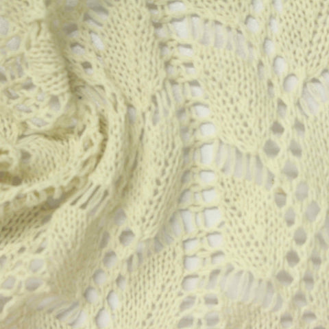 Cream Openwork-Leaf Pointelle Knit, Poly-Cotton, 230 gsm