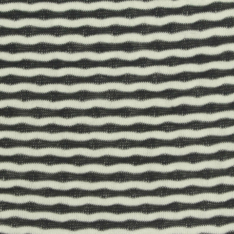 Black Horizontal-Stripe Interlock Knit, Polyester, 220 gsm, 170 cm