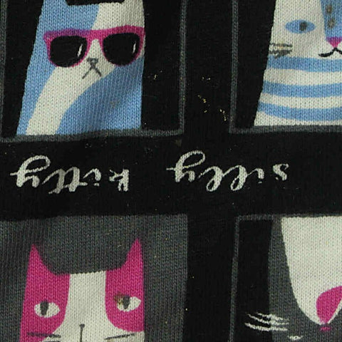 White Cartoon-Cat Jersey Knit, Cotton