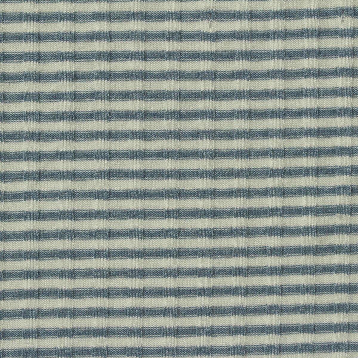 Blue Horizontal-Stripe Rib Knit, Viscose-Poly