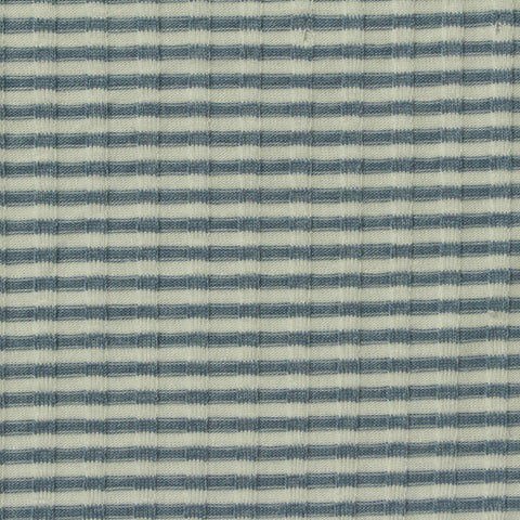 Blue Horizontal-Stripe Rib Knit, Viscose-Poly