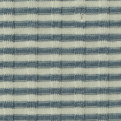 Blue Horizontal-Stripe Rib Knit, Viscose-Poly