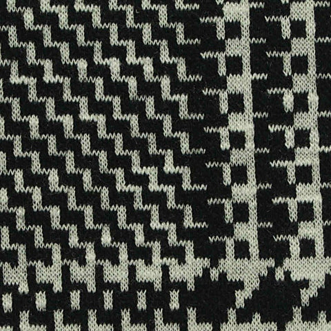 Black Houndstooth Interlock Knit, Cotton-Poly, 350 gsm