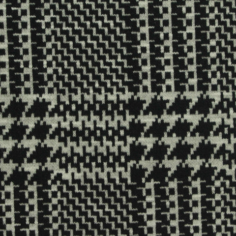 Black Houndstooth Interlock Knit, Cotton-Poly, 350 gsm