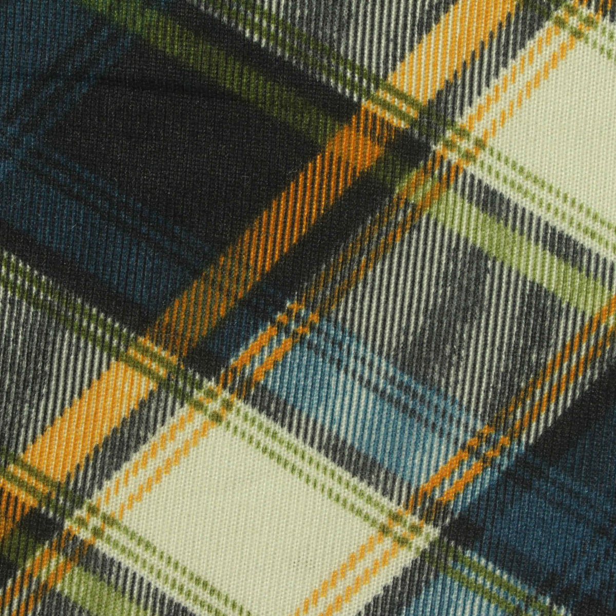 Dark Blue Bold-Plaid Chunky Knit, Polyester