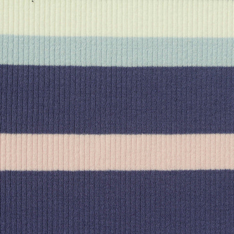 Cream Horizontal-Stripe Rib Knit, Viscose, 250 gsm