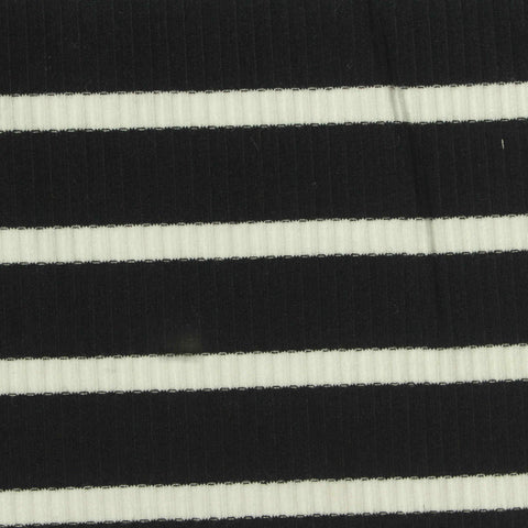 Black Horizontal-Stripe Rib Knit, Poly-Viscose, 220 gsm, 137 cm