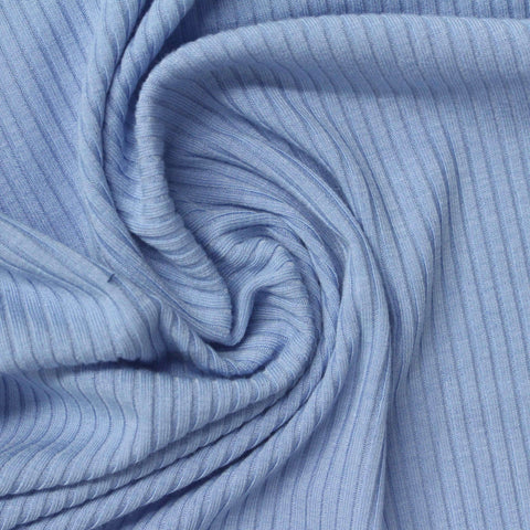 Polyester Viscose Stretch Rib Knit Fabric, 260 gsm, 127 cm — Blue