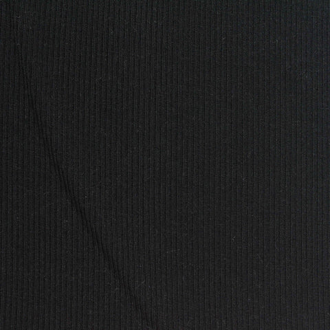 Polyester Viscose Stretch Rib Knit Fabric, 270 gsm, 110 cm — Black