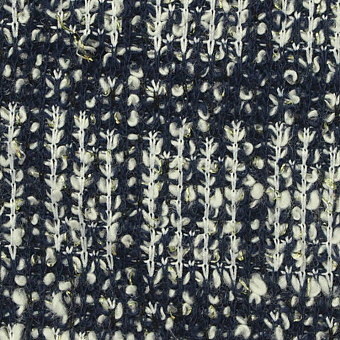 Navy Vertical-Leaf Bouclé, Cotton-Poly