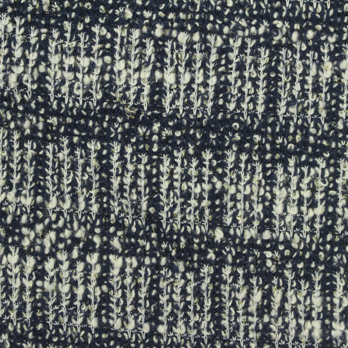 Navy Vertical-Leaf Bouclé, Cotton-Poly