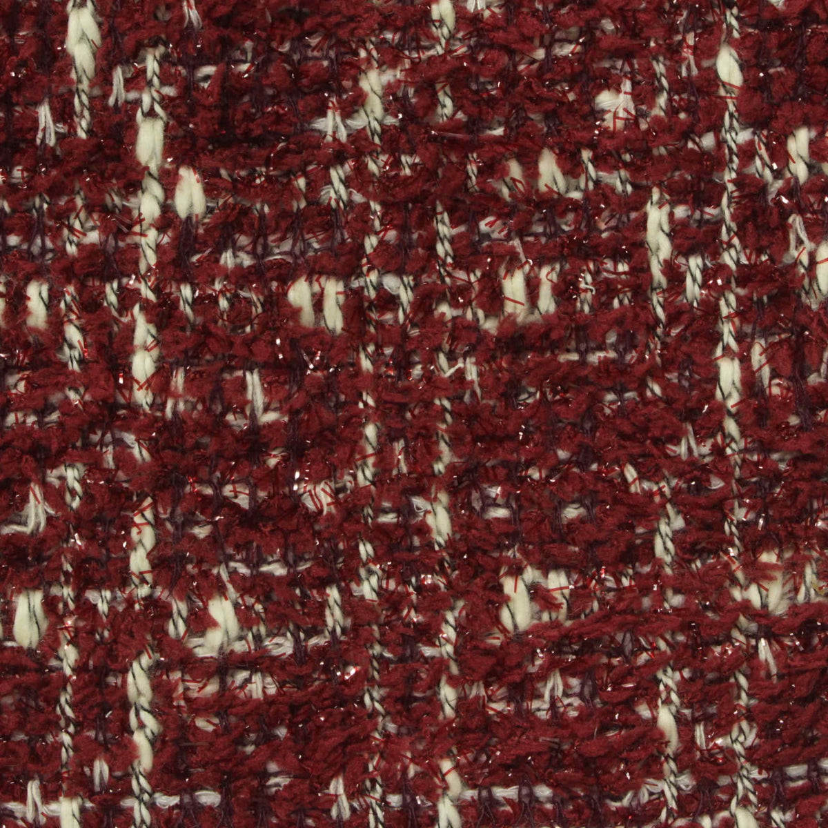 Red Textured-Check Bouclé, Poly-Cotton
