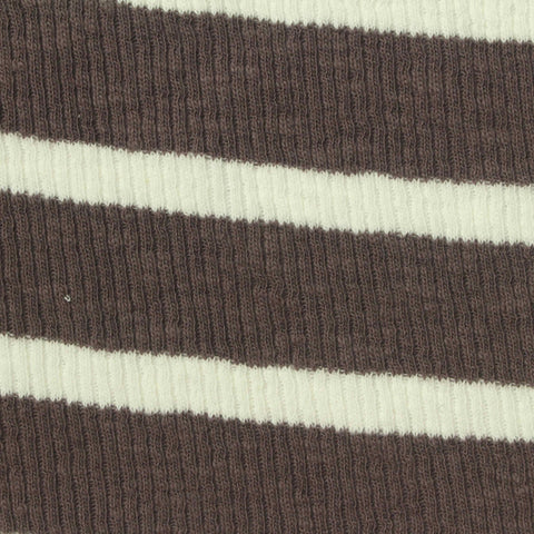 Brown Horizontal-Stripe Rib Knit, Cotton, 230 gsm