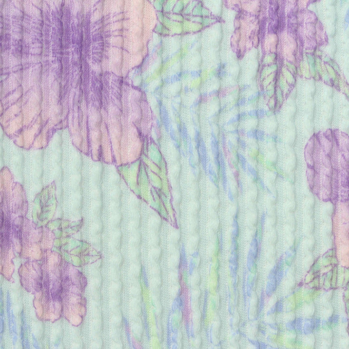 Purple Floral Rib Knit, Polyester, 240 gsm