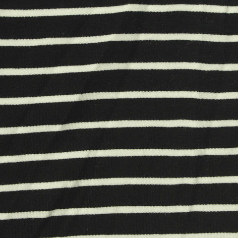 White Horizontal-Stripe Jersey Knit, Viscose, 280 gsm