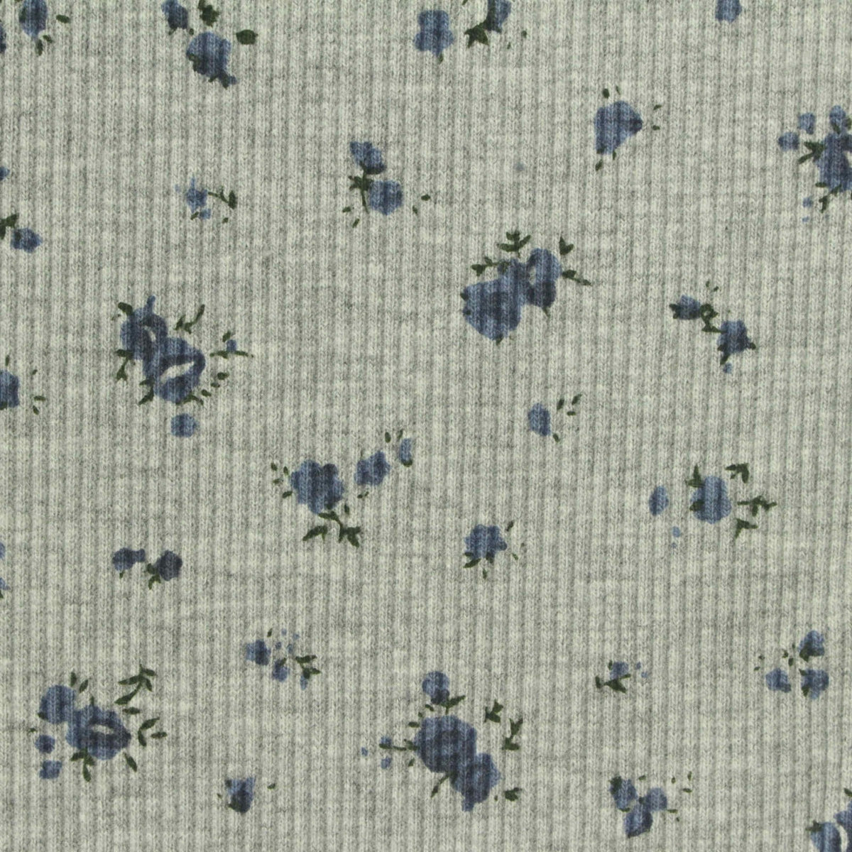 Blue Floral Rib Knit, Cotton-Poly