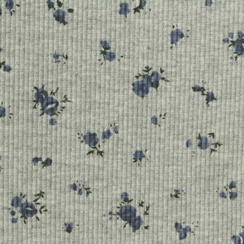 Blue Floral Rib Knit, Cotton-Poly
