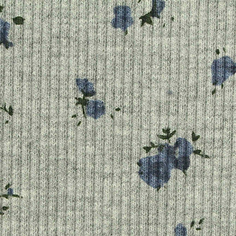 Blue Floral Rib Knit, Cotton-Poly