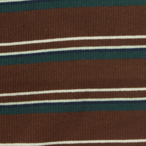 Brown Horizontal-Stripe Rib Knit, Cotton, 330 gsm