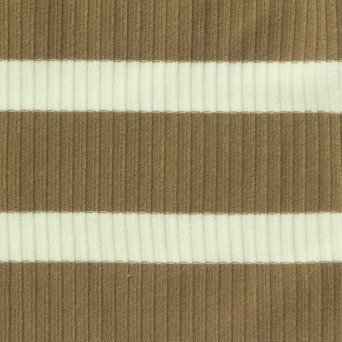 Brown Horizontal-Stripe Rib Knit, Polyester, 310 gsm