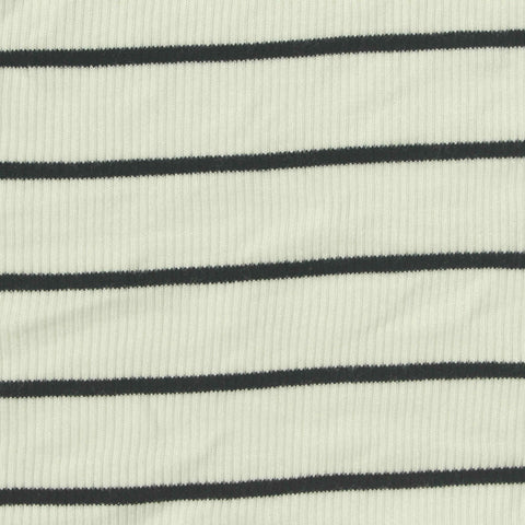 Black Horizontal-Stripe Rib Knit, Viscose, 250 gsm, 125 cm