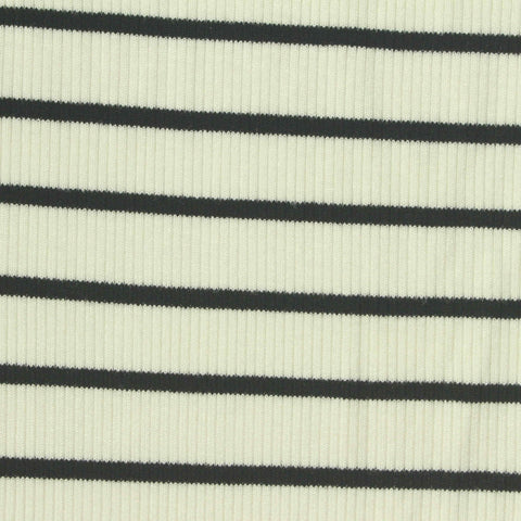 Cream Horizontal-Stripe Rib Knit, Viscose, 240 gsm
