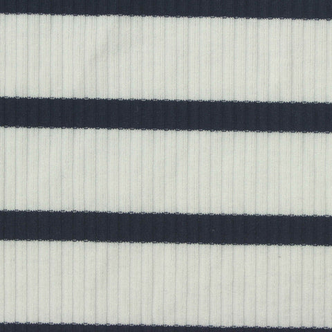 Navy Horizontal-Stripe Rib Knit, 200 gsm