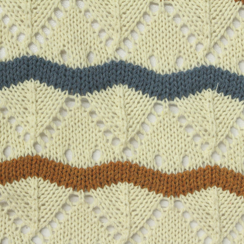 Cream Wavy-Stripe Pointelle Knit, Poly-Cotton