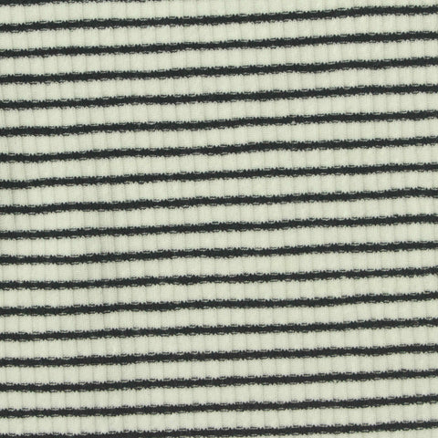 Black Horizontal-Stripe Rib Knit, Poly-Viscose, 270 gsm, 160 cm