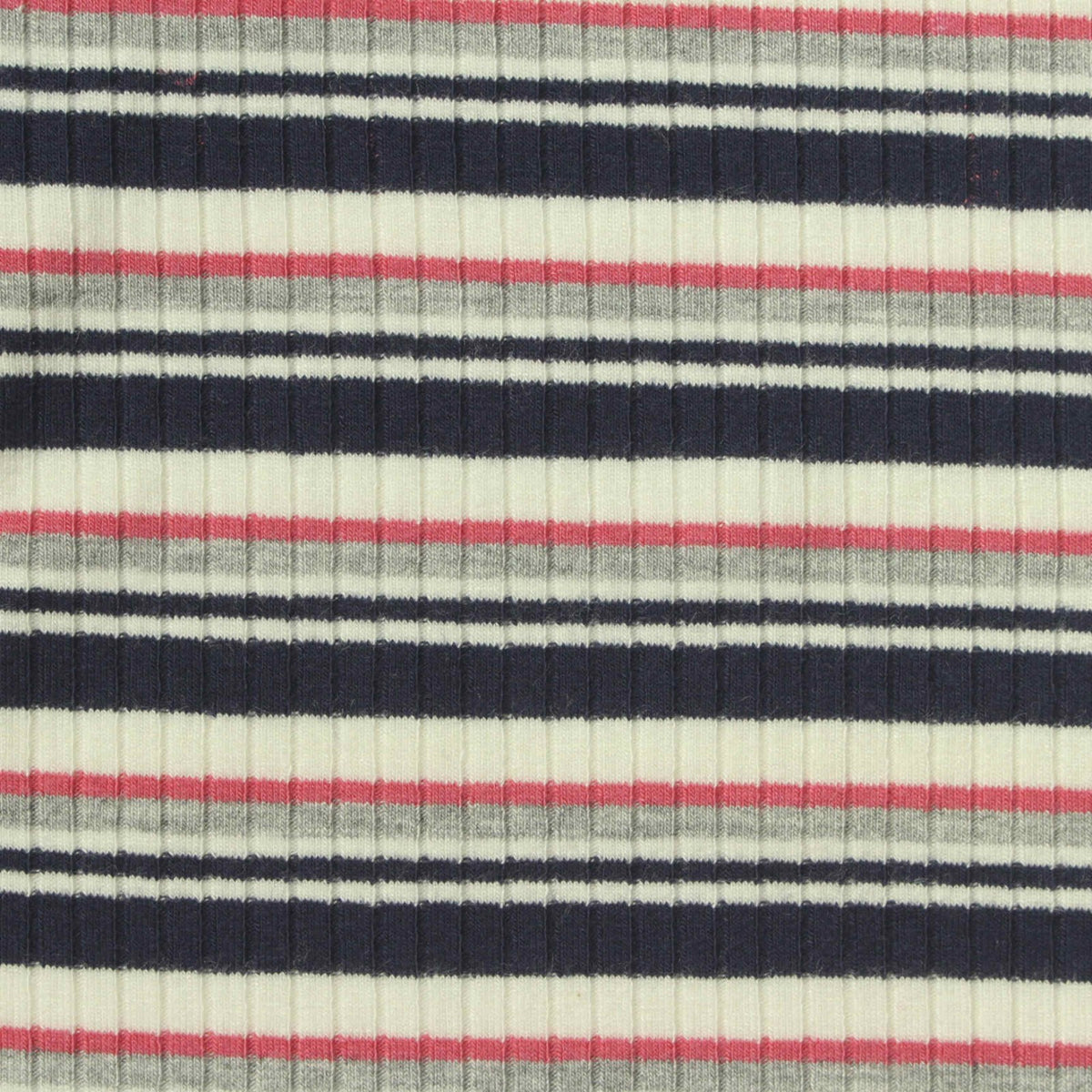 Navy Horizontal-Stripe Rib Knit, Viscose, 395 gsm