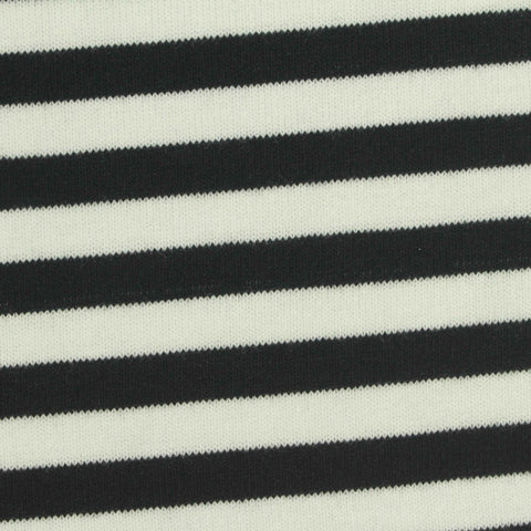 Black Horizontal-Stripe Jersey Knit, Poly-Viscose, 240 gsm