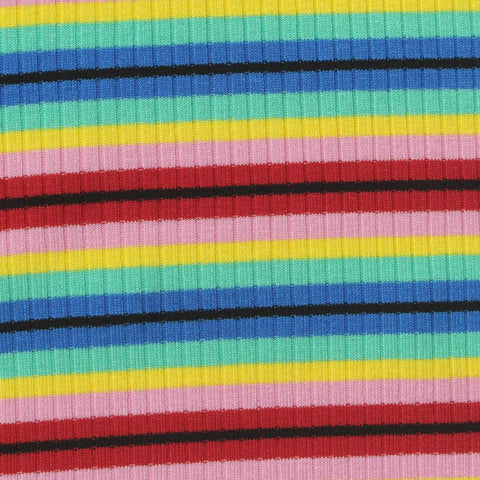 Multicolor Horizontal-Stripe Rib Knit, Viscose