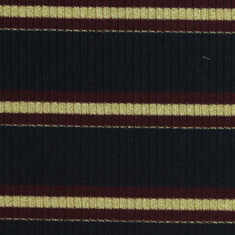 Dark Blue Horizontal-Stripe Rib Knit, Poly-Viscose, 230 gsm