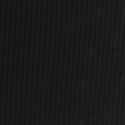 Polyester Viscose Stretch Rib Knit Fabric, 290 gsm, 160 cm — Black