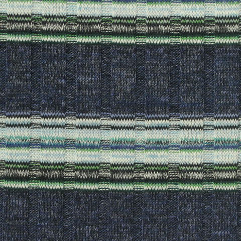 Dark Blue Horizontal-Stripe Rib Knit, Poly-Viscose, 210 gsm