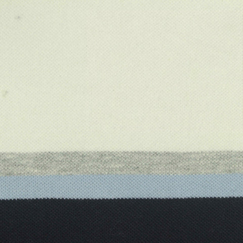 Cream Horizontal-Stripe Piqué Knit, Cotton, 230 gsm