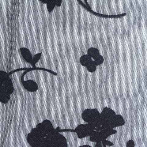 Bold Floral Flocked Polyester Stretch Mesh Fabric, 120 gsm, 150 cm — Grey