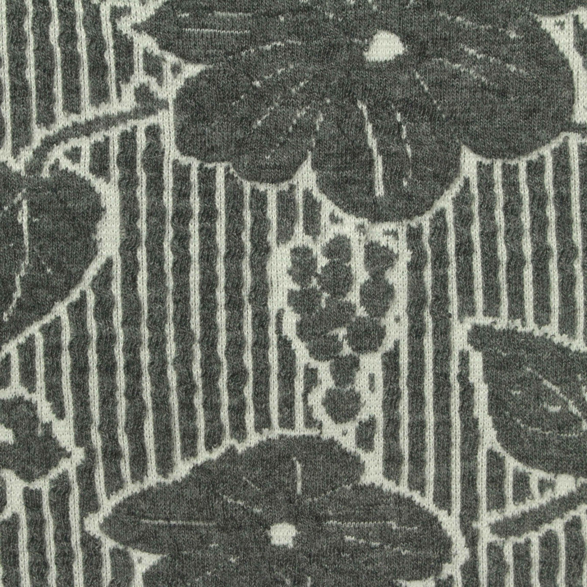 Dark Grey Floral Interlock Knit, Polyester