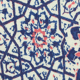 Blue Geometric-Floral Jersey Knit, Viscose — texture