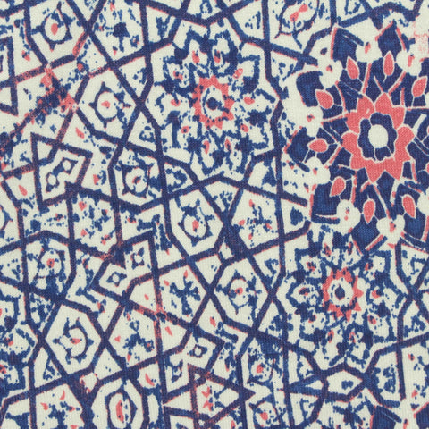 Blue Geometric-Floral Jersey Knit, Viscose