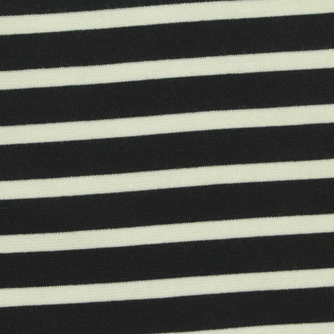 Black Horizontal-Stripe Ponte Knit, Viscose-Nylon, 270 gsm