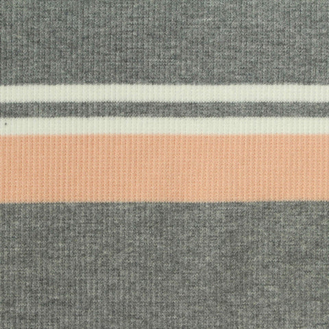 Grey Horizontal-Stripe Rib Knit, Cotton-Viscose