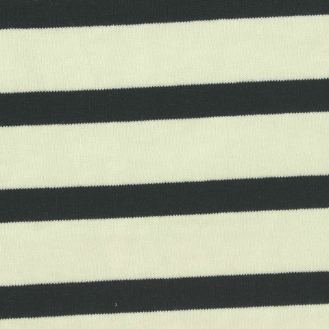 Black Horizontal-Stripe Jersey Knit, Cotton, 220 gsm