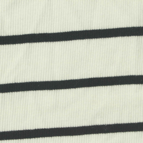 Black Horizontal-Stripe Rib Knit, Cotton-Poly, 230 gsm, 140 cm